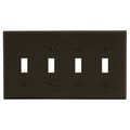 Hubbell Wiring Device-Kellems Wallplate, Mid-Size 4-Gang, 4) Toggle, Brown PJ4
